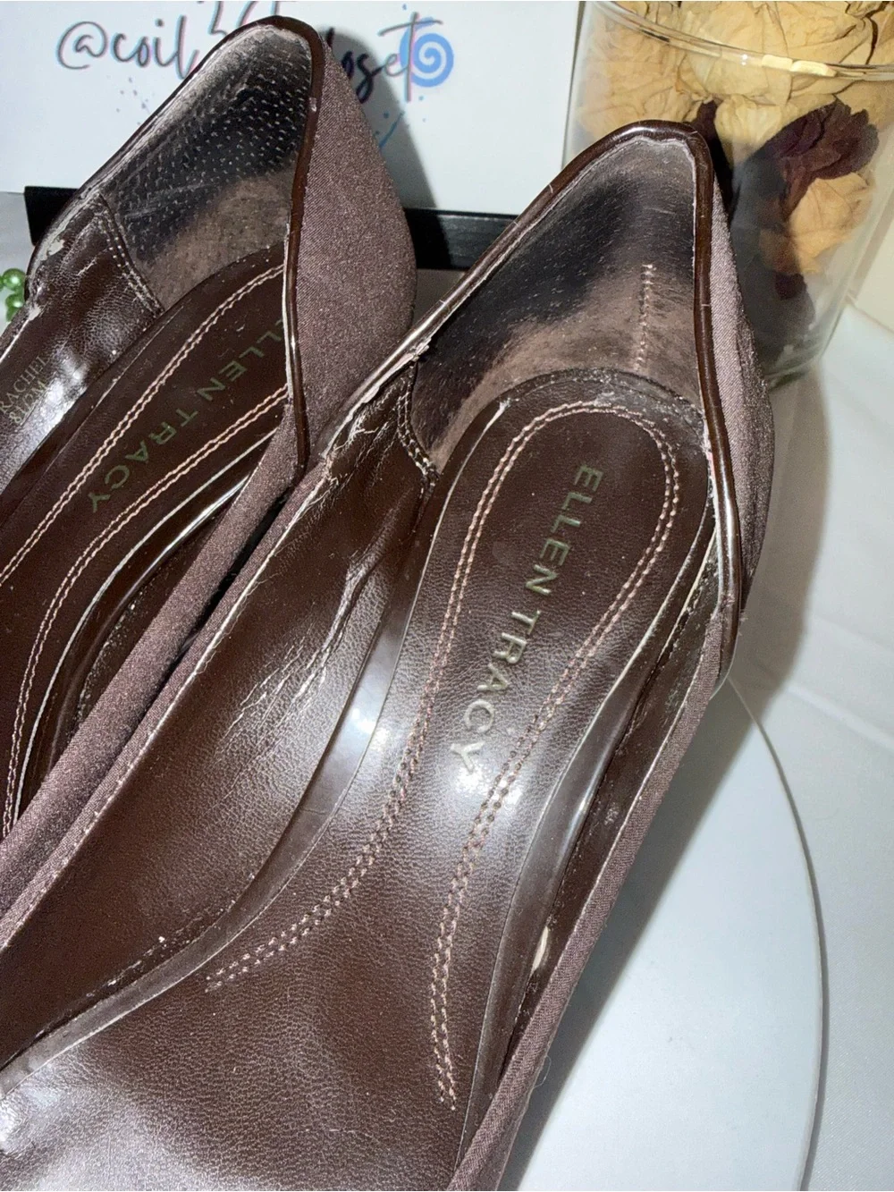 Ellen Tracy Dark Brown Peep-Toe Wedge Heels